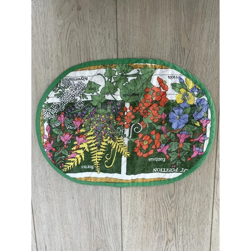 Quilted Reversible Oval Placemats Set Of 4 Fruit Floral Garden Cotton Multicolor